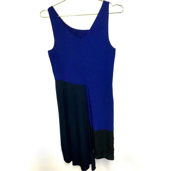 BCBGMAXARIA Womens Blue Black Colorblock Silk Blend Asymmetrical Dress Size 4 - Picture 2 of 11
